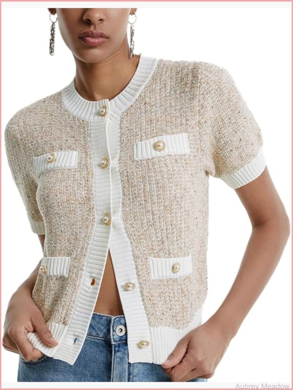 Short Sleeve Cardigan Cropped Button Up Work Summer Sweater